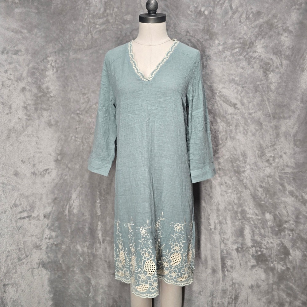 Soft Surroundings Dress Women S Green Boho Cottagecore Eyelet Lace Coastal Airy